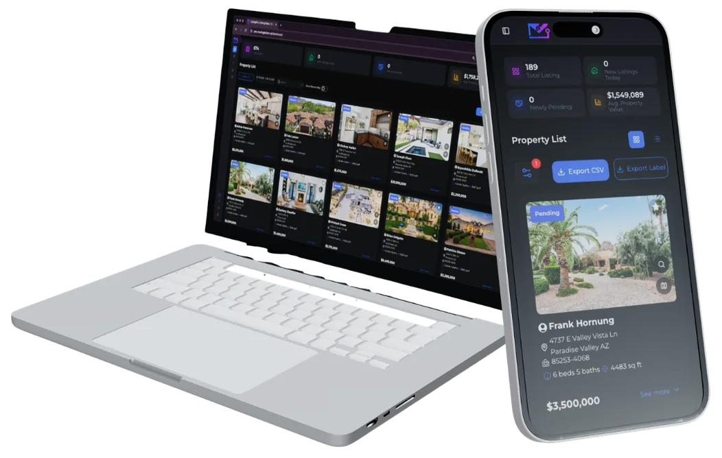 ListingPro dashboard shown on laptop and mobile devices